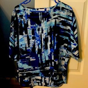 Blue patterned New York and Company professional shirt